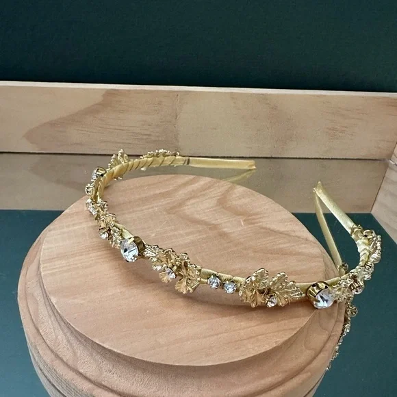 Faux Gold Metal Leaf Rhinestone Embellished Headband - Picture 3 of 7